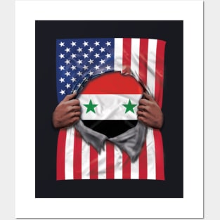 Syria Flag American Flag Ripped - Gift for Syrian From Syria Posters and Art